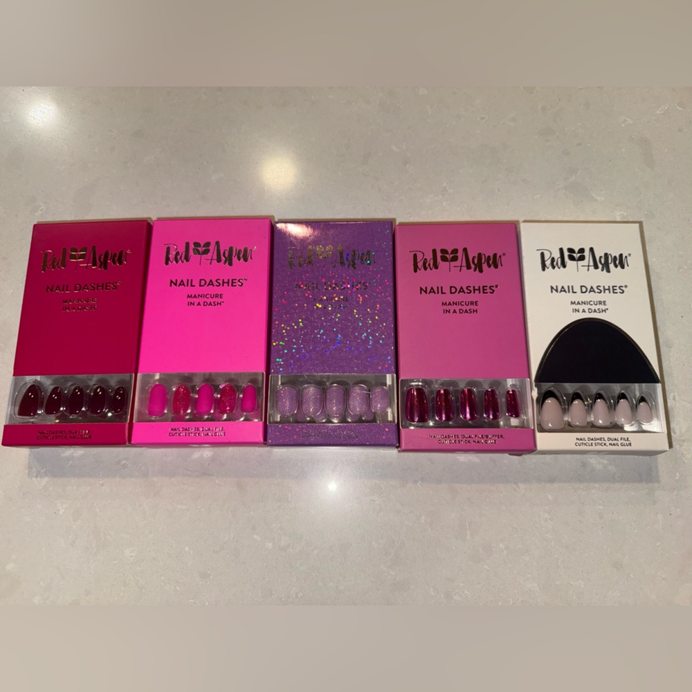5 Brand new sets Red Aspen Nail Dashes Set - Pink, Red, Purple, Black